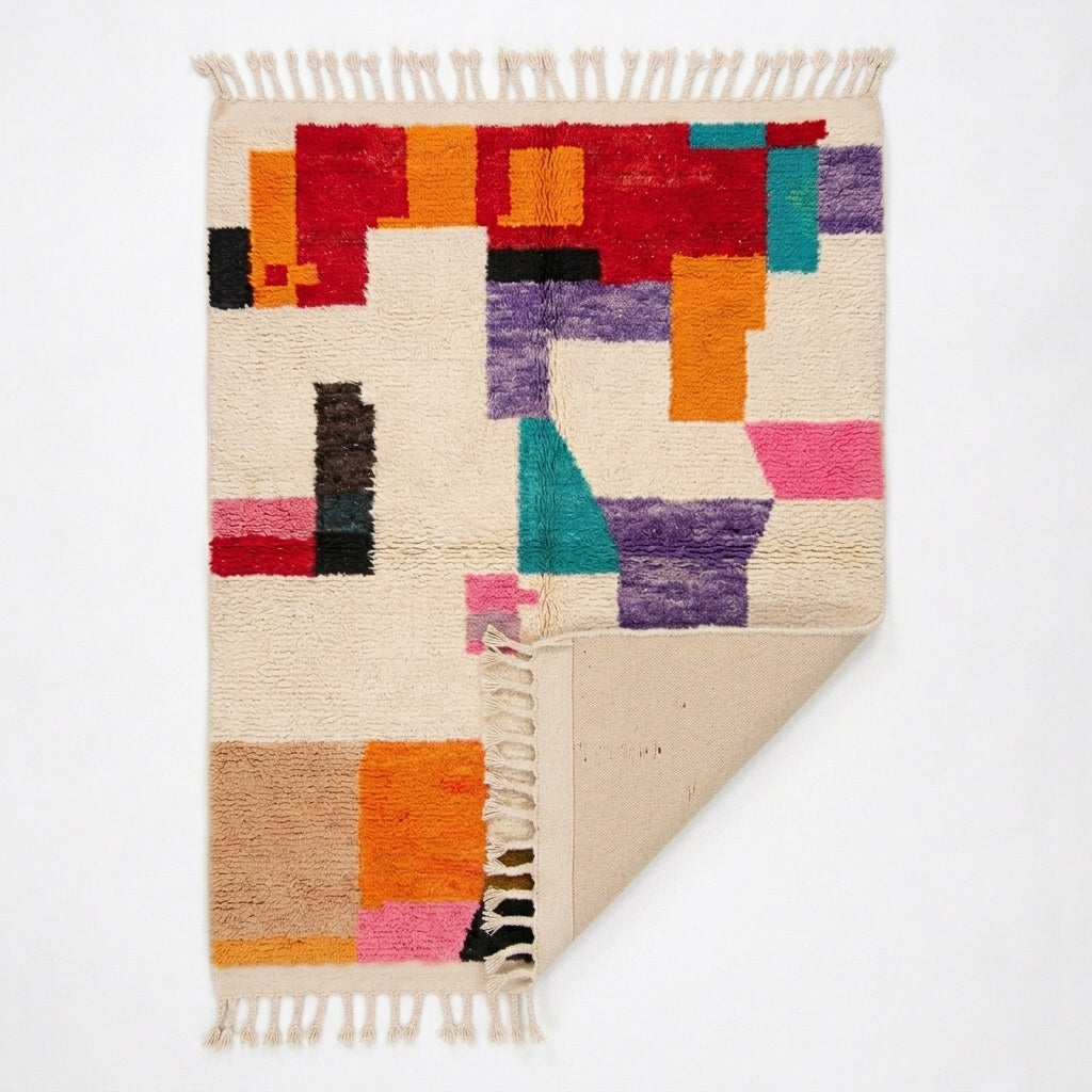 Bold Blocks Azilal rug — full rug on white studio background