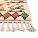 Bordered Blossom Azilal rug — hand-knotted fringe detail close-up