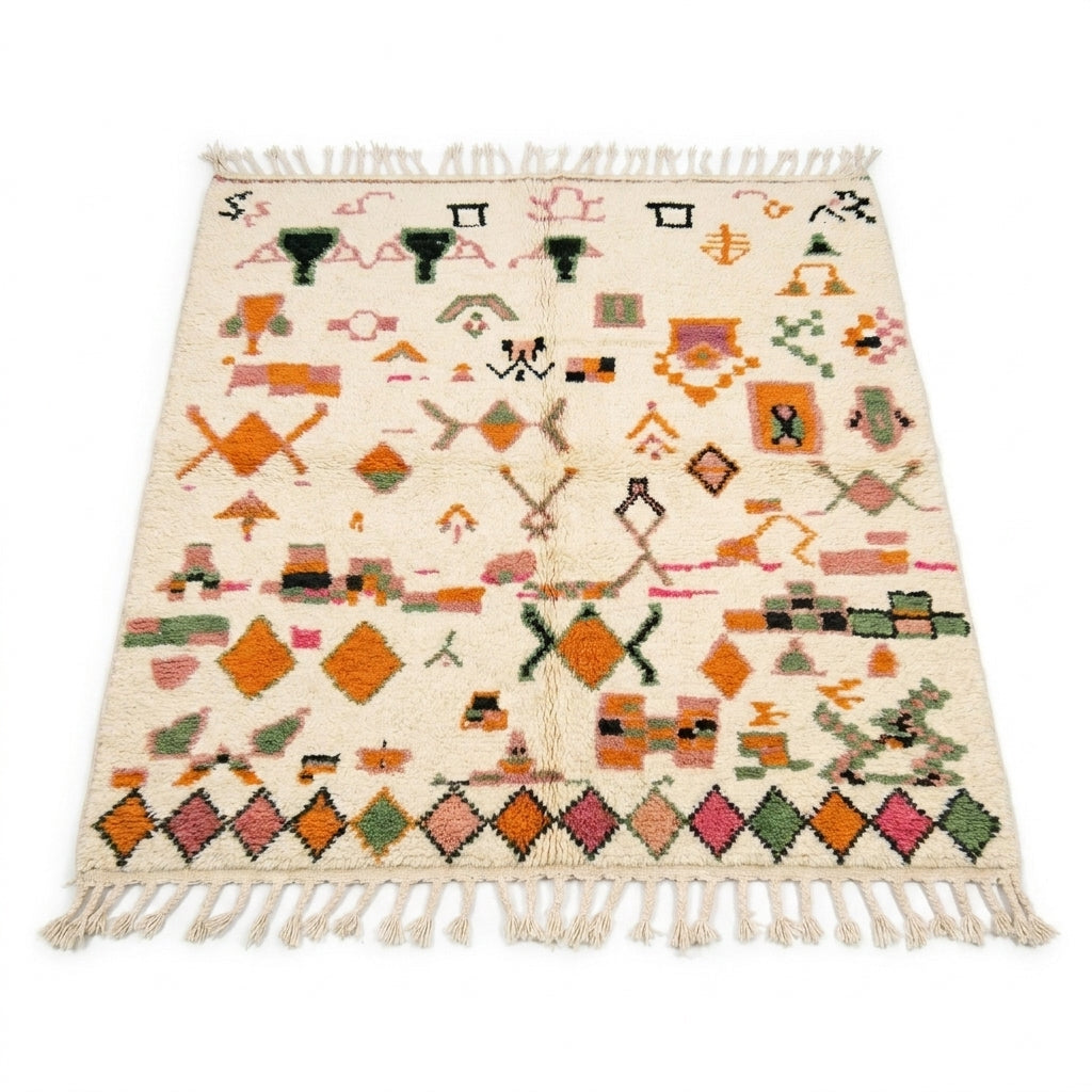 Bordered Blossom Azilal rug — full rug on white studio background