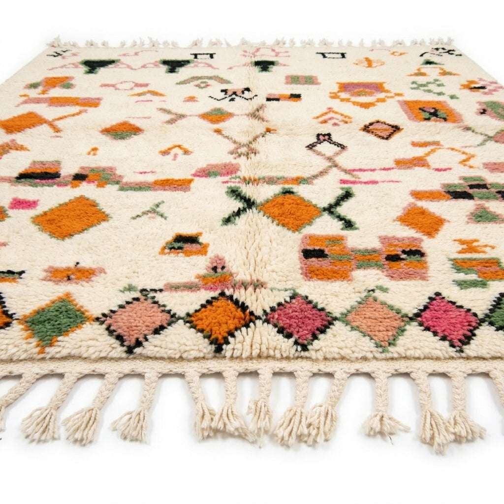 Bordered Blossom Azilal rug — wool pile texture close-up
