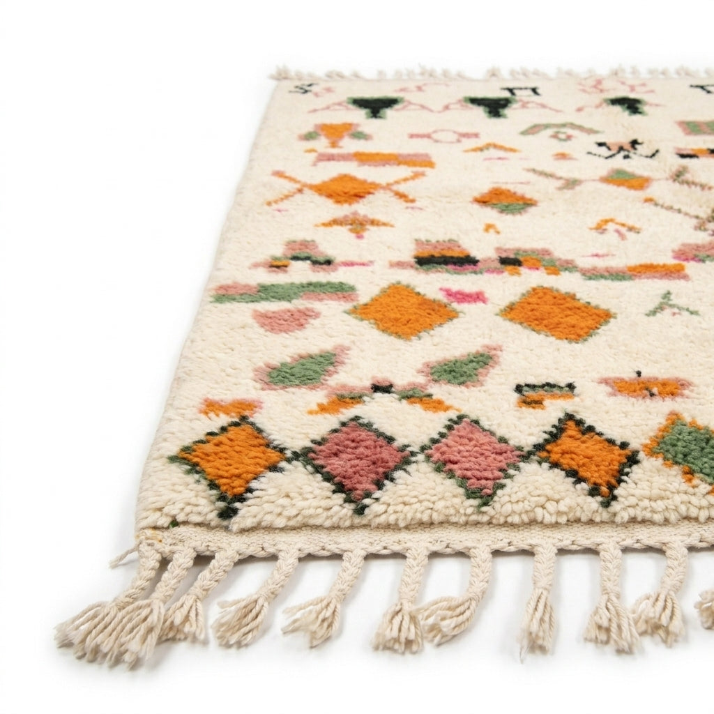 Bordered Blossom Azilal rug — wool pile texture close-up