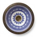 Brass Rim Fessi Moroccan ceramic sink - top view of lotus collar around drain