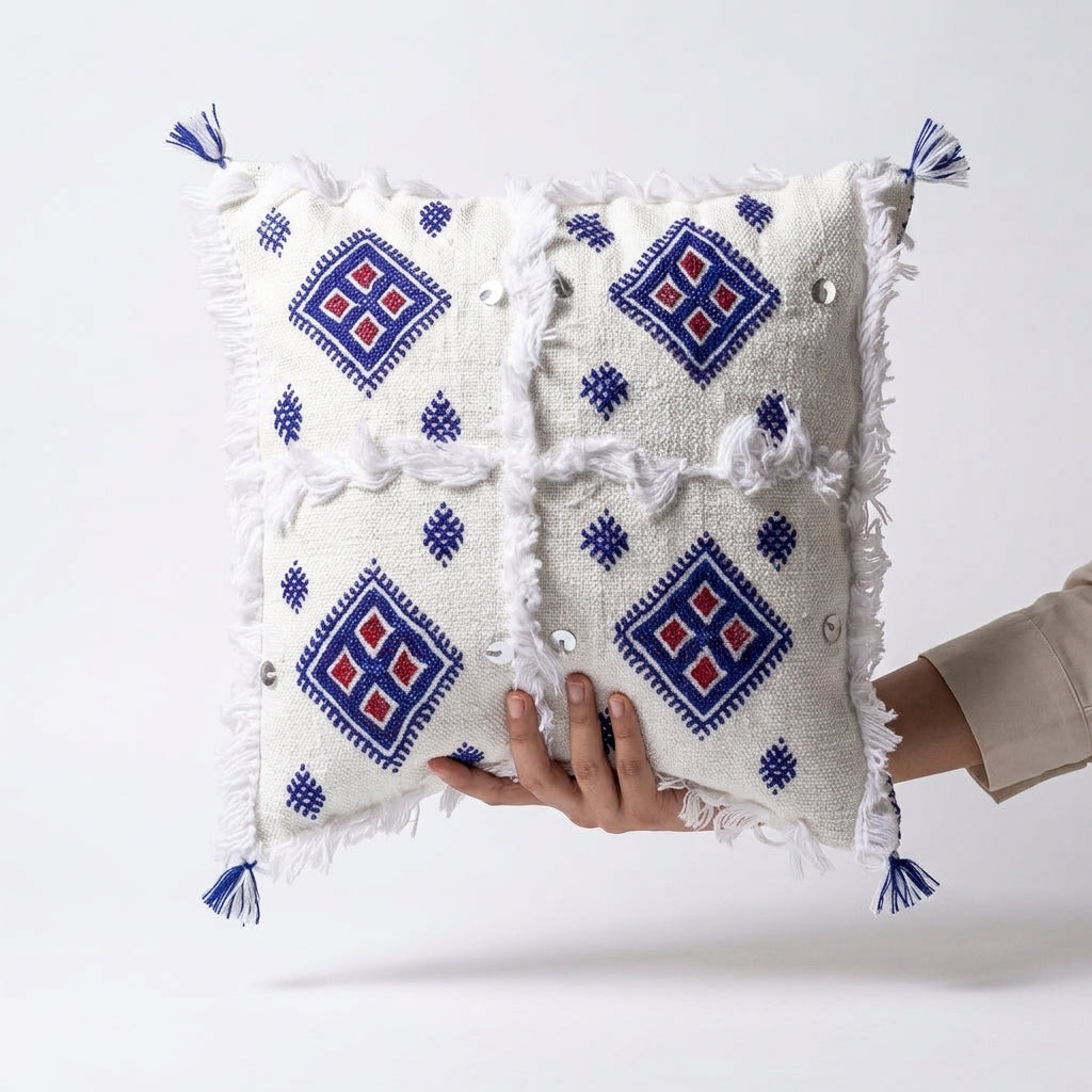 Blue Medallion Moroccan pillow cover 45x45 cm, studio photo