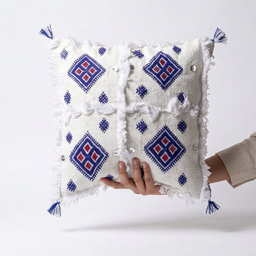 Blue Medallion Moroccan pillow cover 45x45 cm, studio photo