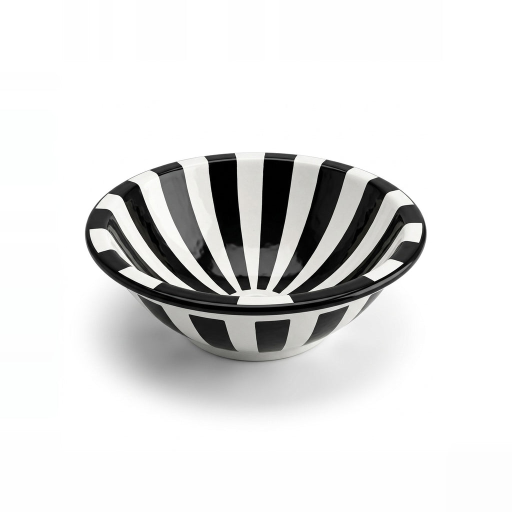 Casablanca Stripes Moroccan ceramic vessel sink - bold black and white radial stripes with flared rim