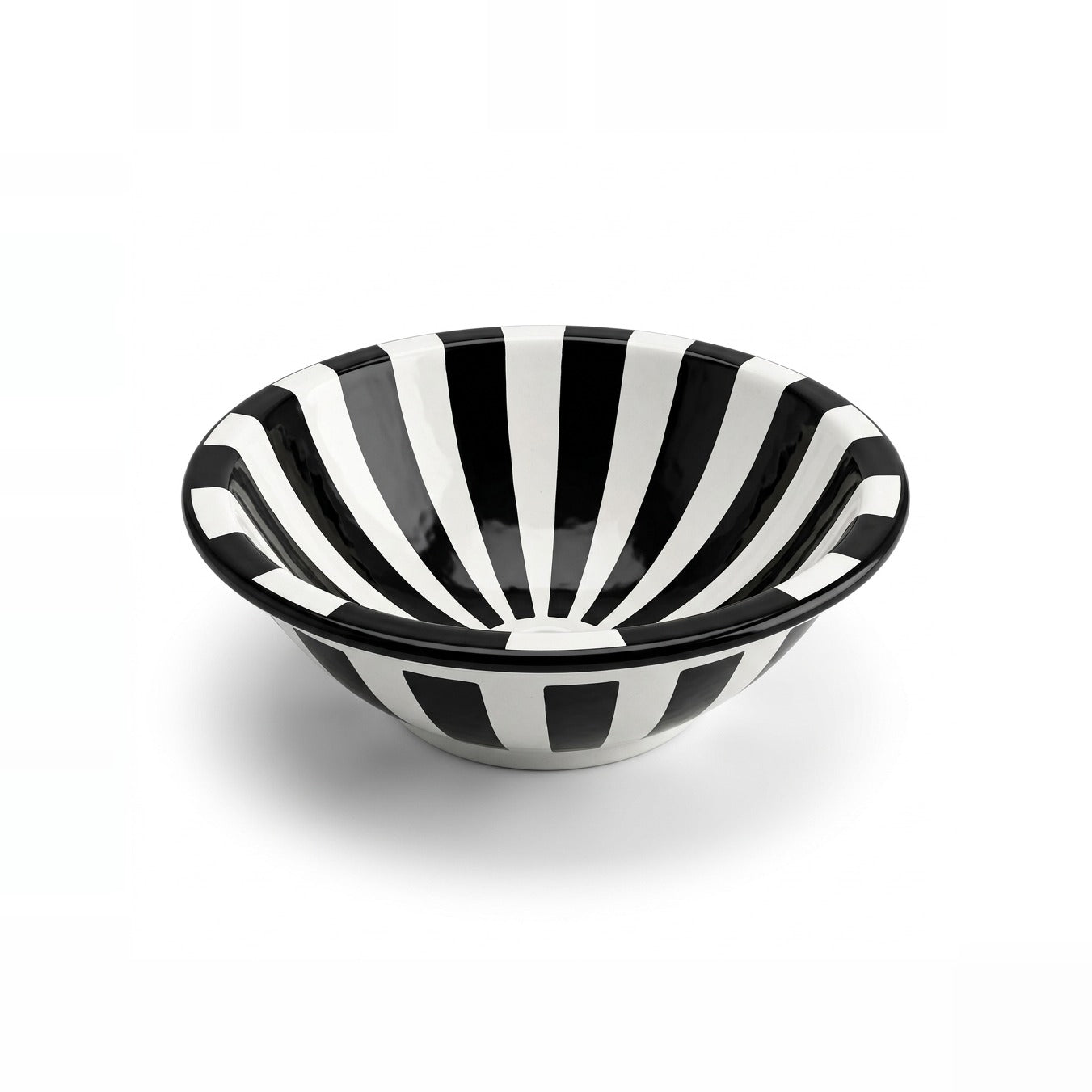 Casablanca Stripes Moroccan ceramic vessel sink - bold black and white radial stripes with flared rim