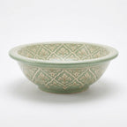 Celadon Trellis Moroccan ceramic sink - side profile view