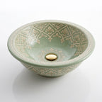 Celadon Trellis Moroccan ceramic sink - three-quarter view