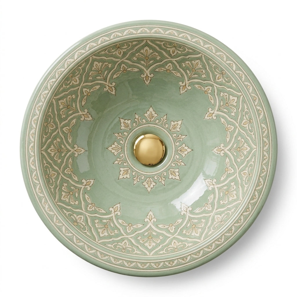 Celadon Trellis Moroccan ceramic sink - top-down view