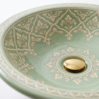 Celadon Trellis Moroccan ceramic sink - close-up of cream trellis pattern