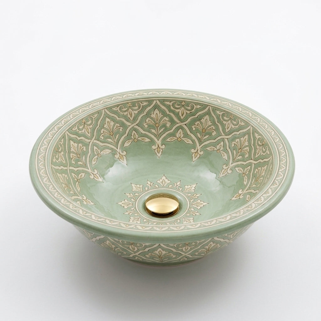 Celadon Trellis Moroccan ceramic sink - front view