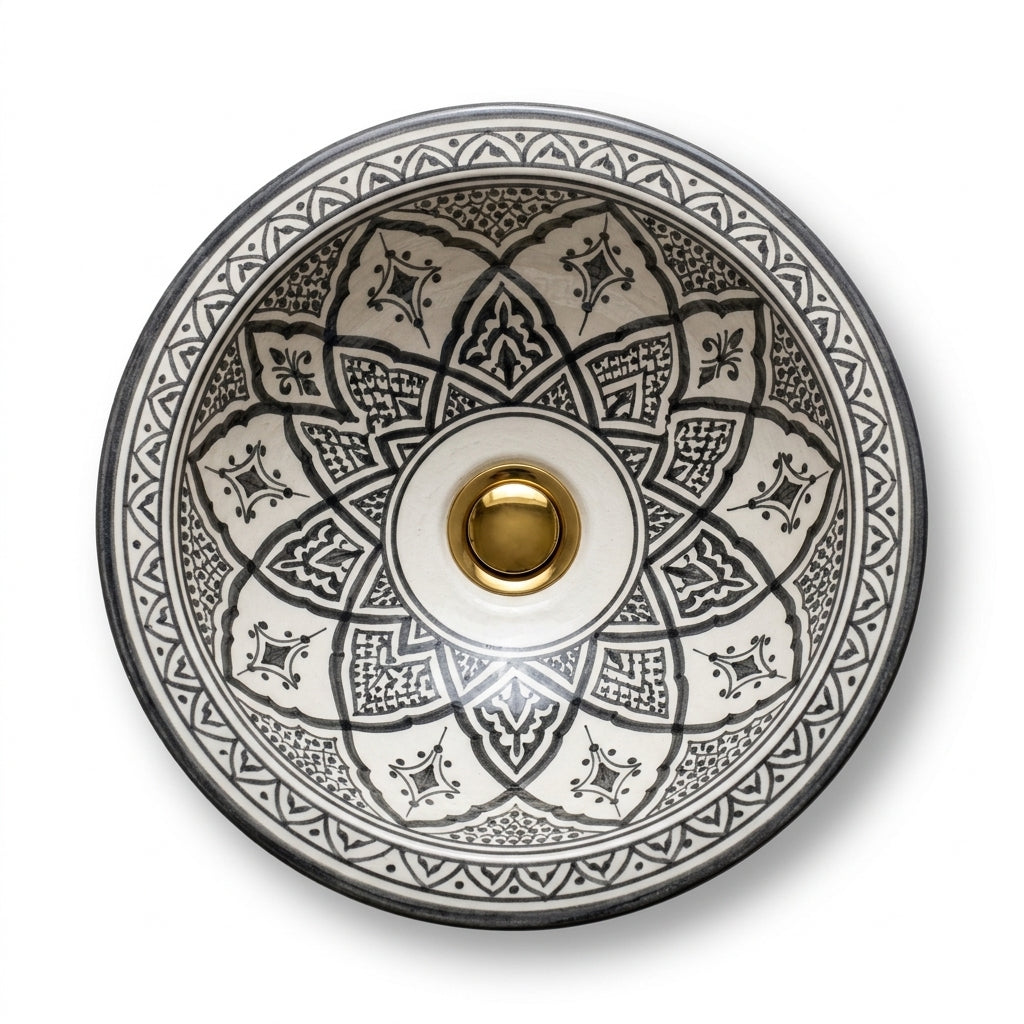 Charcoal Lotus Moroccan ceramic sink - side view