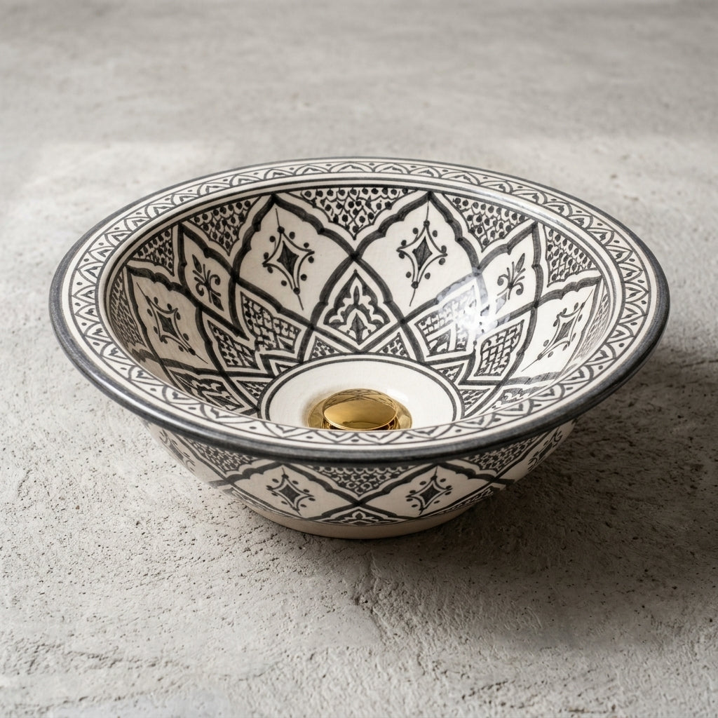 Charcoal Lotus Moroccan ceramic sink - top view
