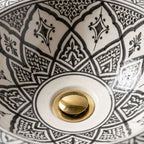Charcoal Lotus Moroccan ceramic sink - detail of crosshatch petals