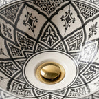 Charcoal Lotus Moroccan ceramic sink - detail of crosshatch petals
