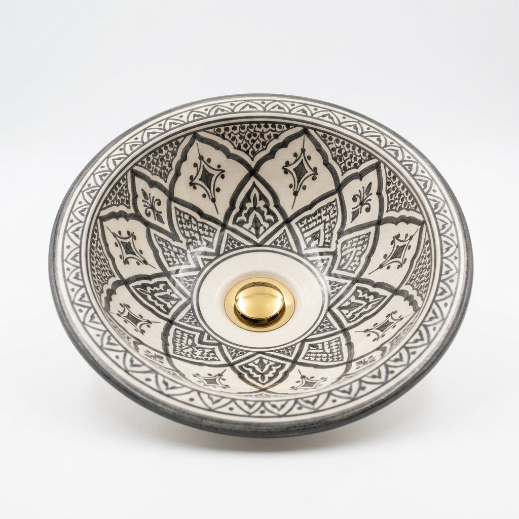 Charcoal Lotus Moroccan ceramic sink - studio photograph