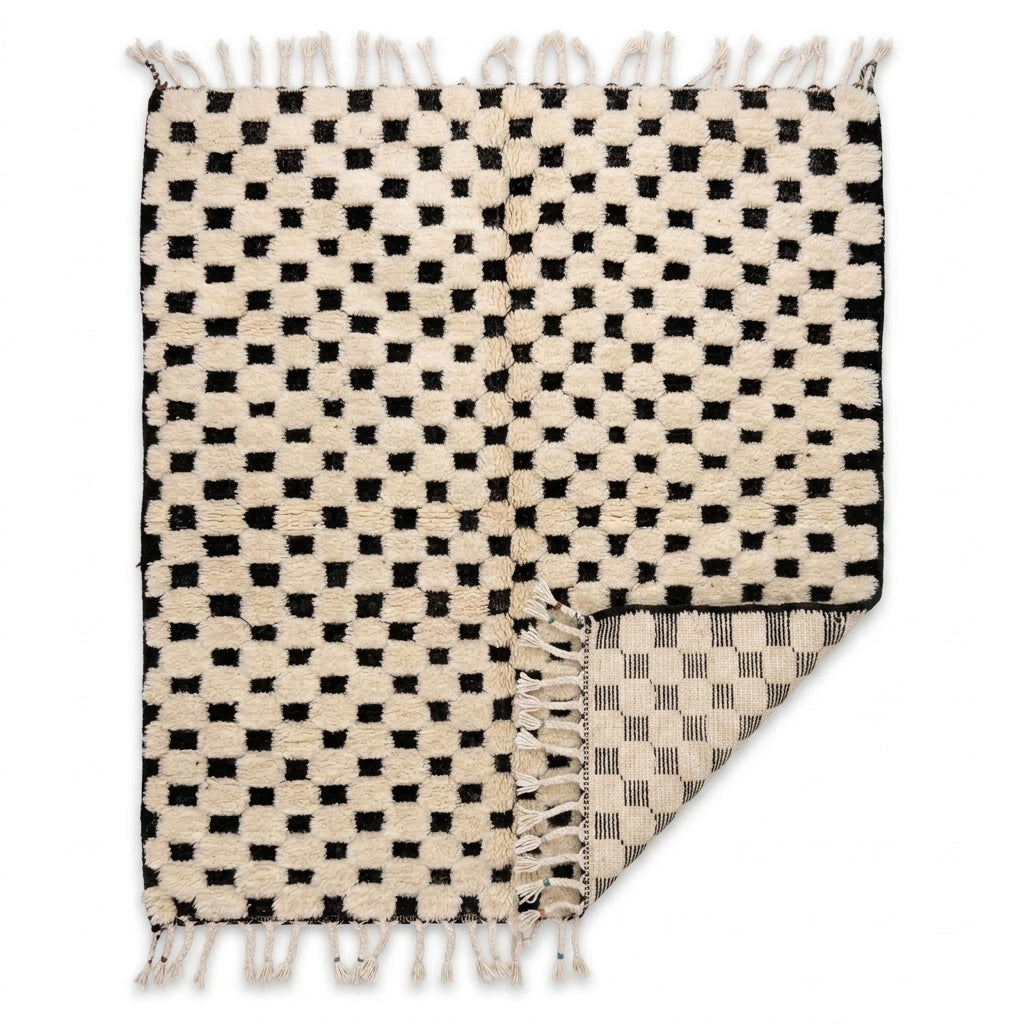 Checkerboard Beni Ourain rug — full rug on white studio background