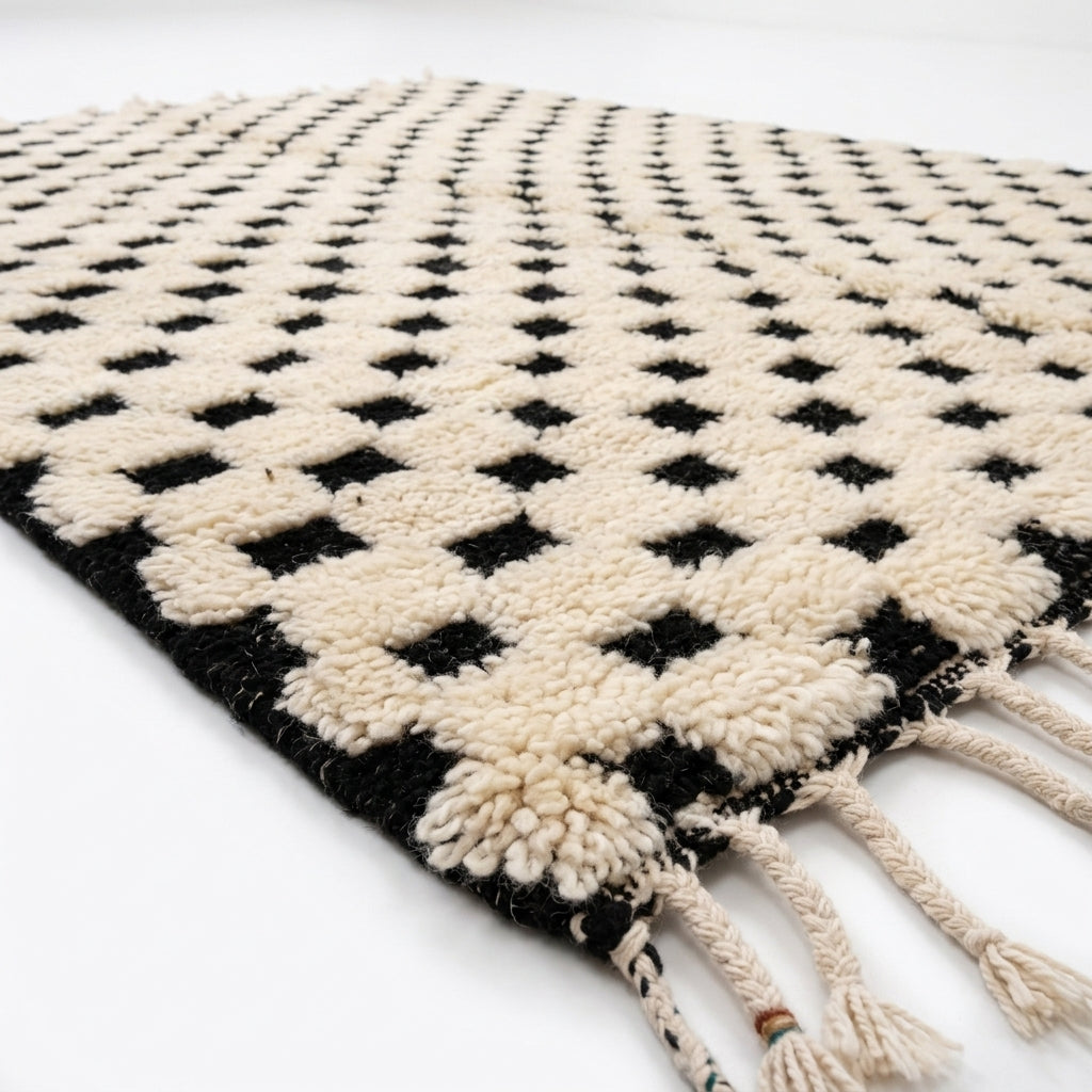 Checkerboard Beni Ourain rug — full rug on white studio background