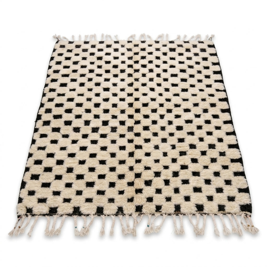 Checkerboard Beni Ourain rug — full rug on white studio background