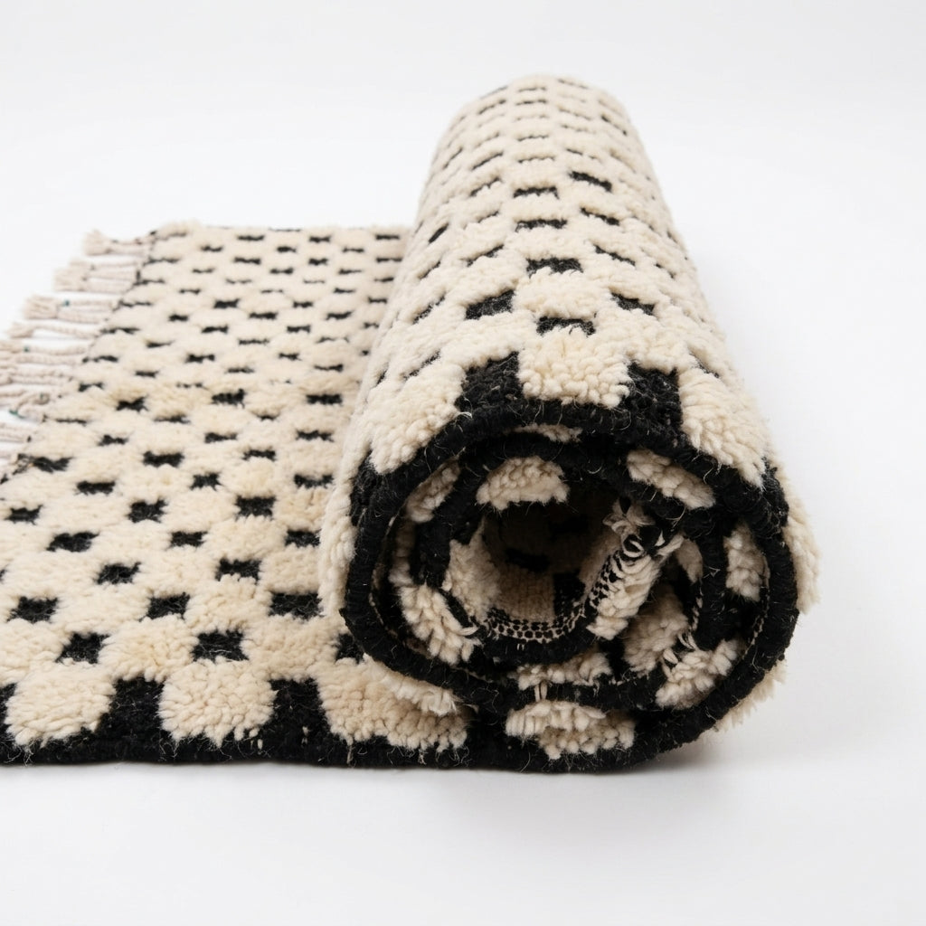 Checkerboard Beni Ourain rug — full rug on white studio background