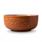 Cinnamon Carved Moroccan ceramic sink - front view of carved exterior