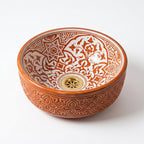 Cinnamon Carved Moroccan ceramic sink - angled view
