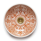 Cinnamon Carved Moroccan ceramic sink - top view of striped interior