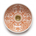 Cinnamon Carved Moroccan ceramic sink - top view of striped interior