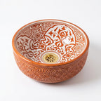Cinnamon Carved Moroccan ceramic sink - side view