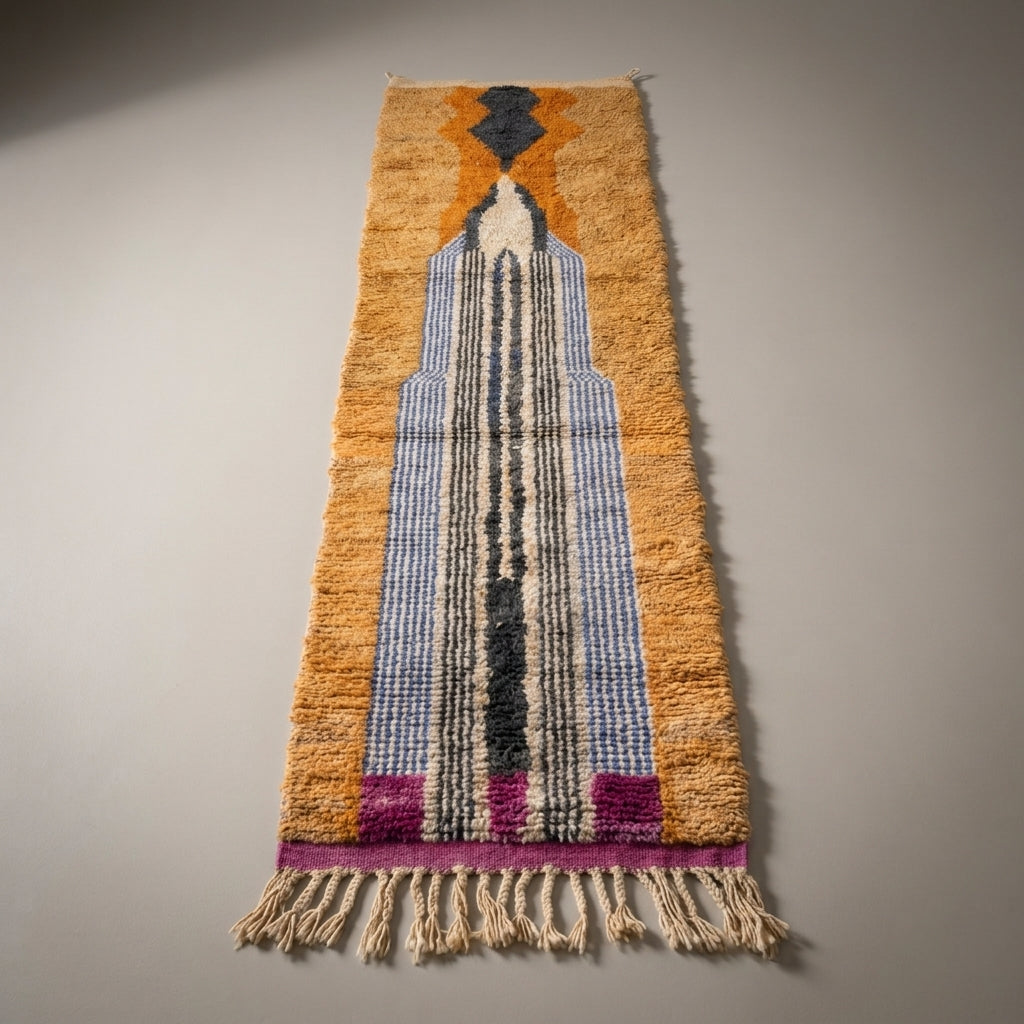 Cobalt Passage Moroccan Runner Rug - handwoven Berber wool detail