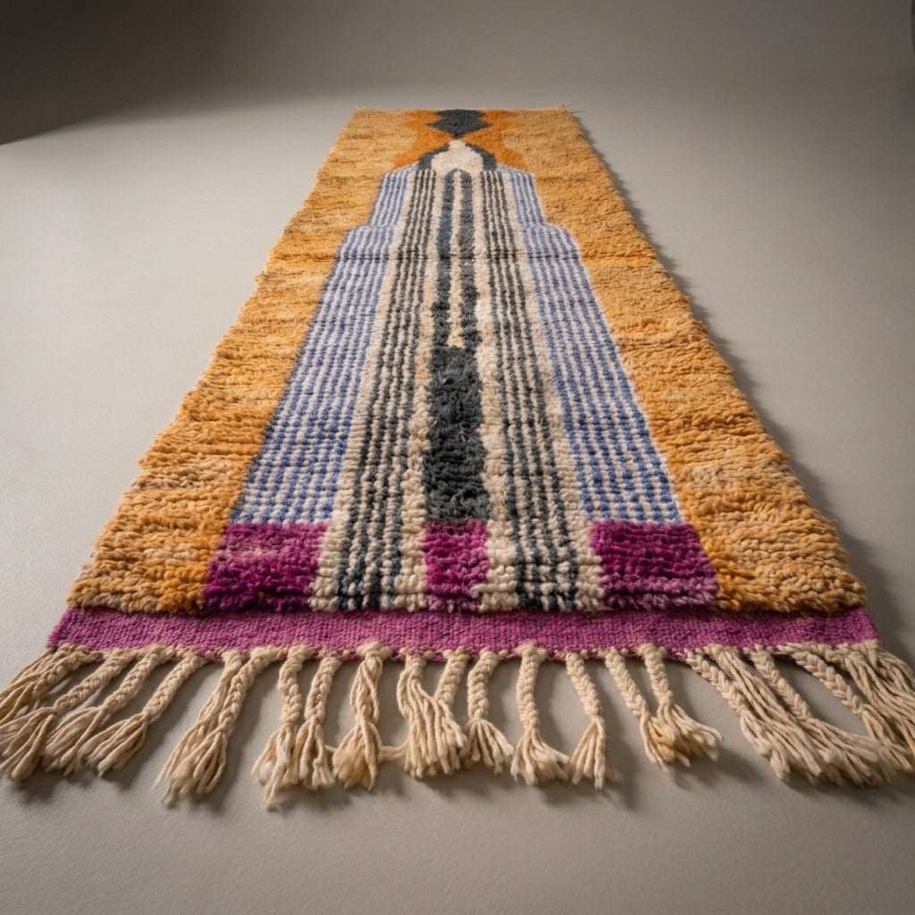 Cobalt Passage Moroccan Runner Rug - handwoven Berber wool detail