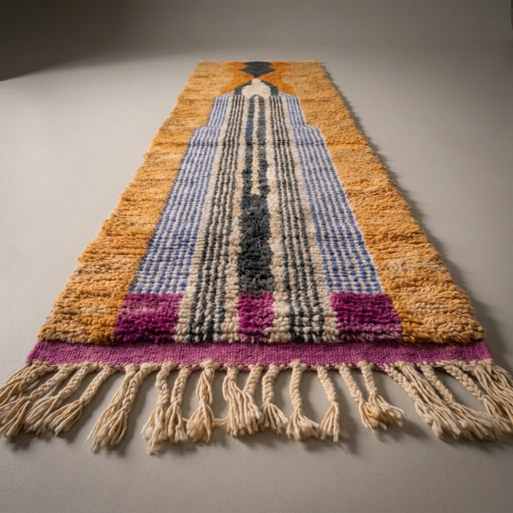 Cobalt Passage Moroccan Runner Rug - handwoven Berber wool detail