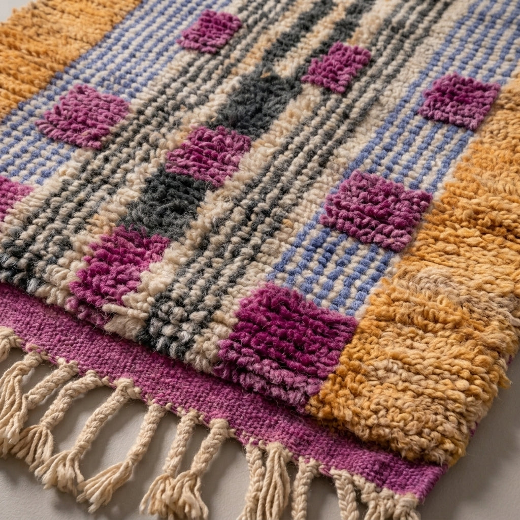 Cobalt Passage Moroccan Runner Rug - handwoven Berber wool detail