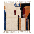 Cobalt Spark Azilal rug, handwoven wool with cobalt blue, orange, red and black abstract motifs, flat lay top view