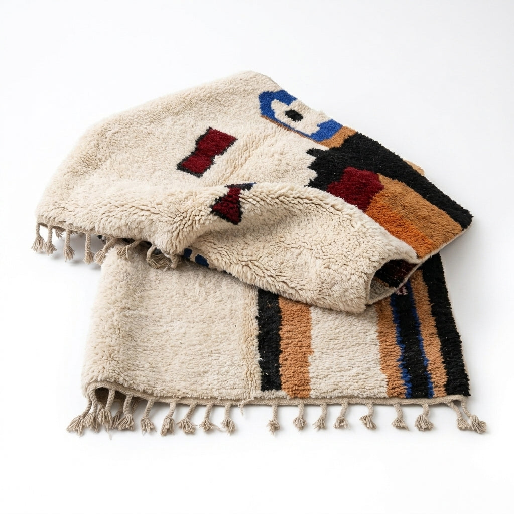 Cobalt Spark Azilal rug — rug folded showing wool thickness