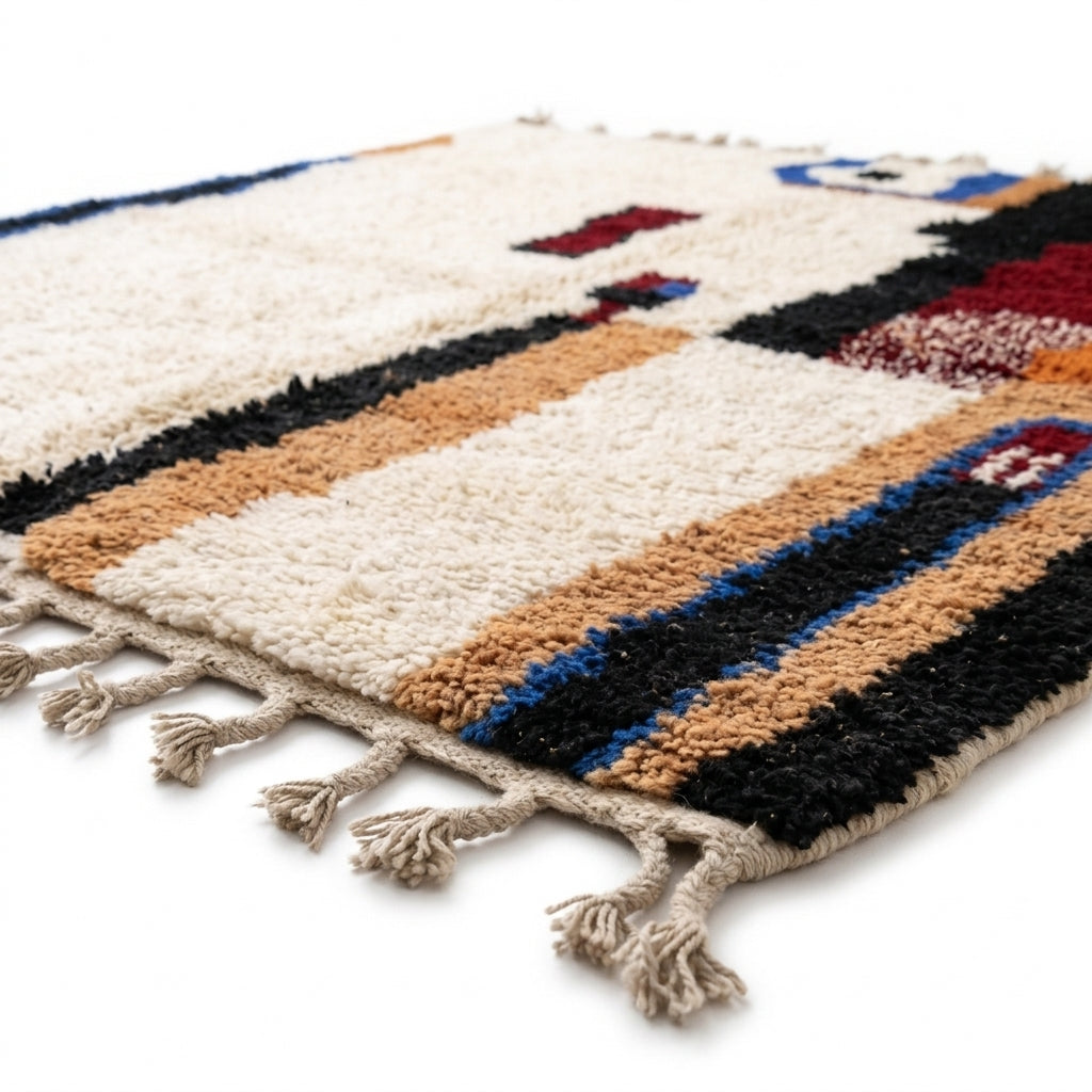 Cobalt Spark Azilal rug — wool pile texture close-up
