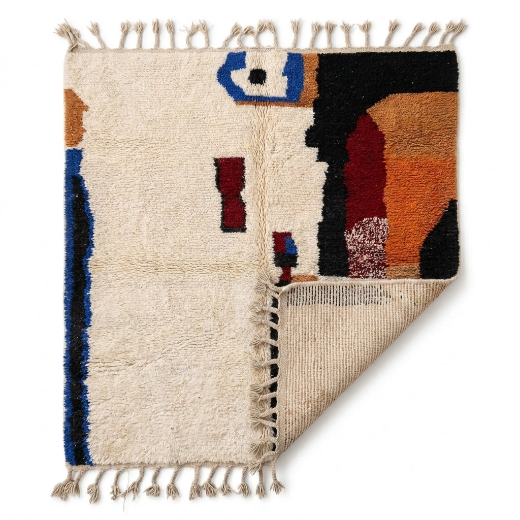 Cobalt Spark Azilal rug — folded corner showing plush pile depth