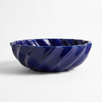 Cobalt Twist Moroccan ceramic sink - side view of fluted cobalt bowl