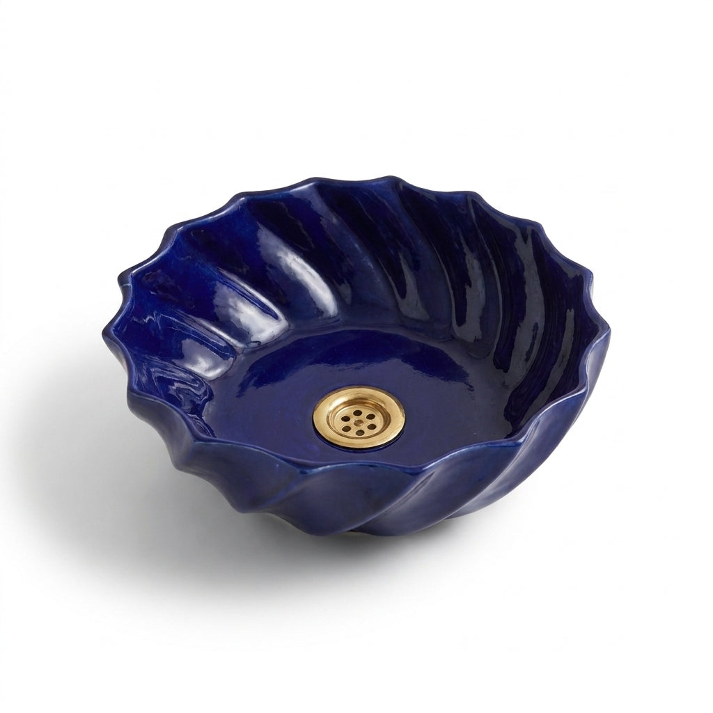 Cobalt Twist Moroccan ceramic sink - angled view
