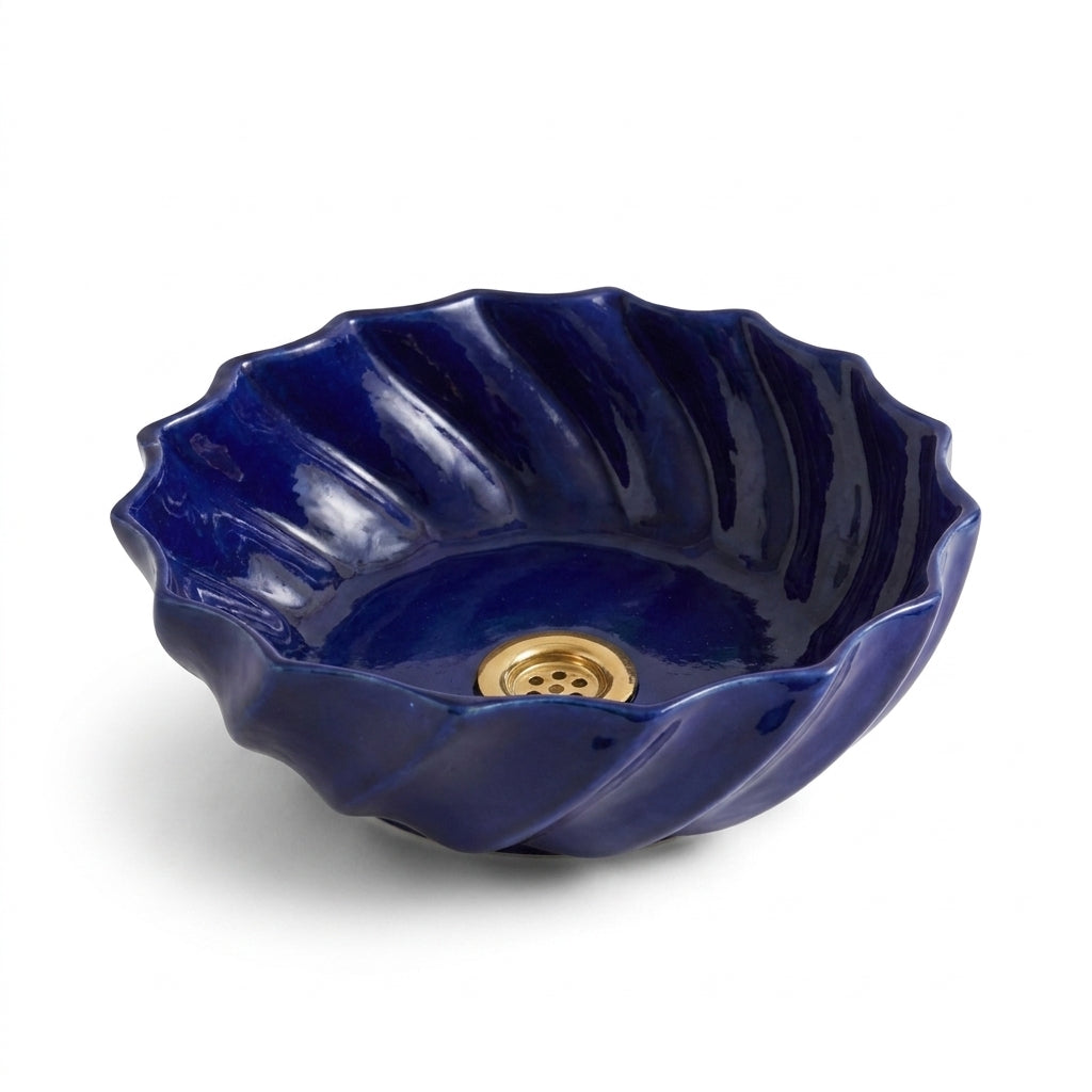 Cobalt Twist Moroccan ceramic sink - top view of scalloped rim