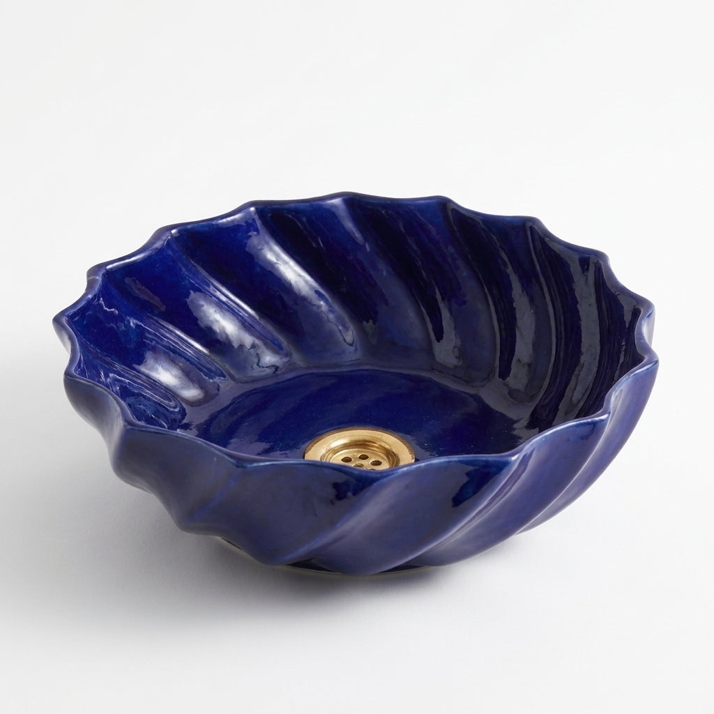 Cobalt Twist Moroccan ceramic sink - profile view