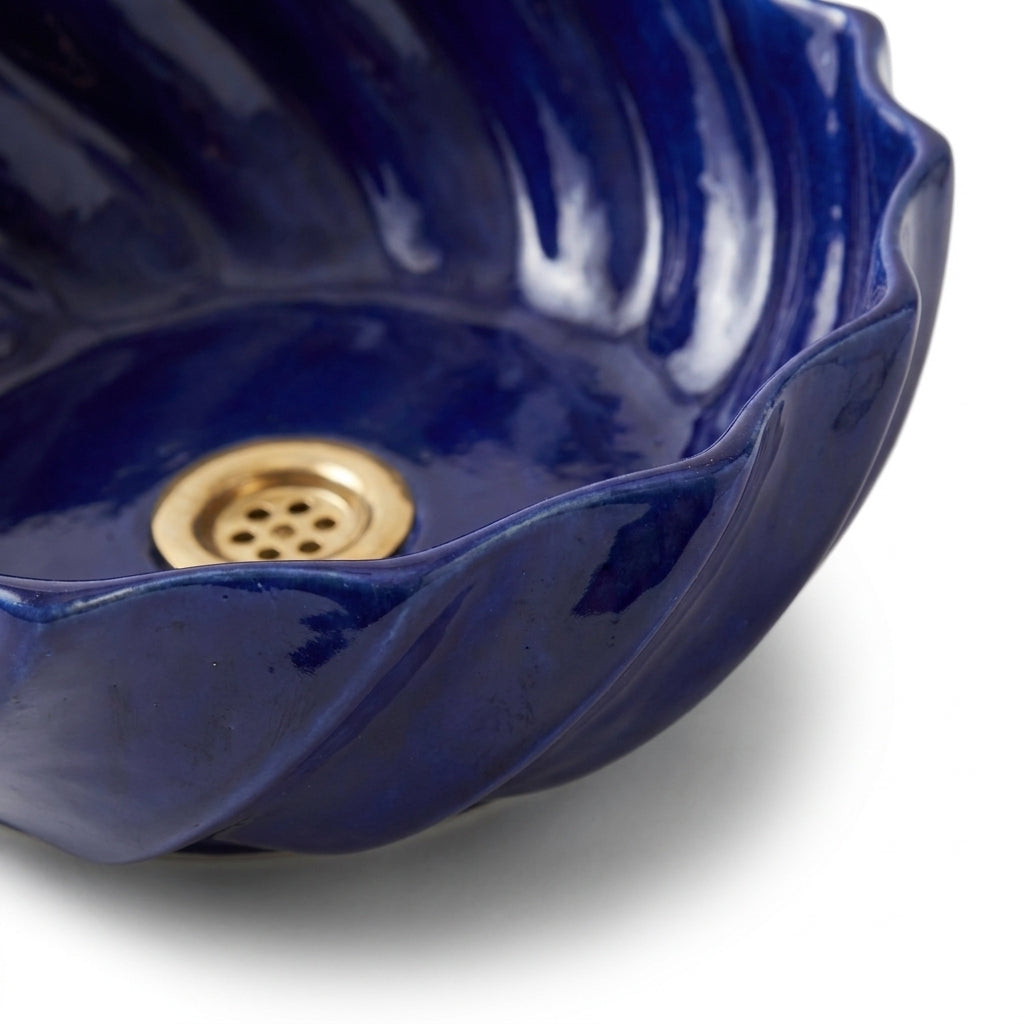 Cobalt Twist Moroccan ceramic sink - close-up of glossy cobalt glaze texture