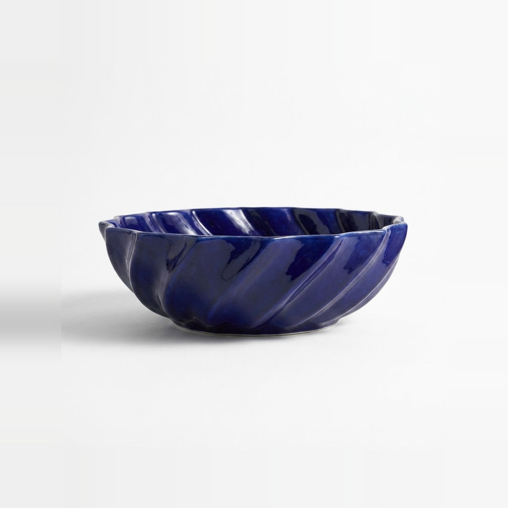 Cobalt Twist Moroccan ceramic vessel sink - deep cobalt blue sculpted twist flutes