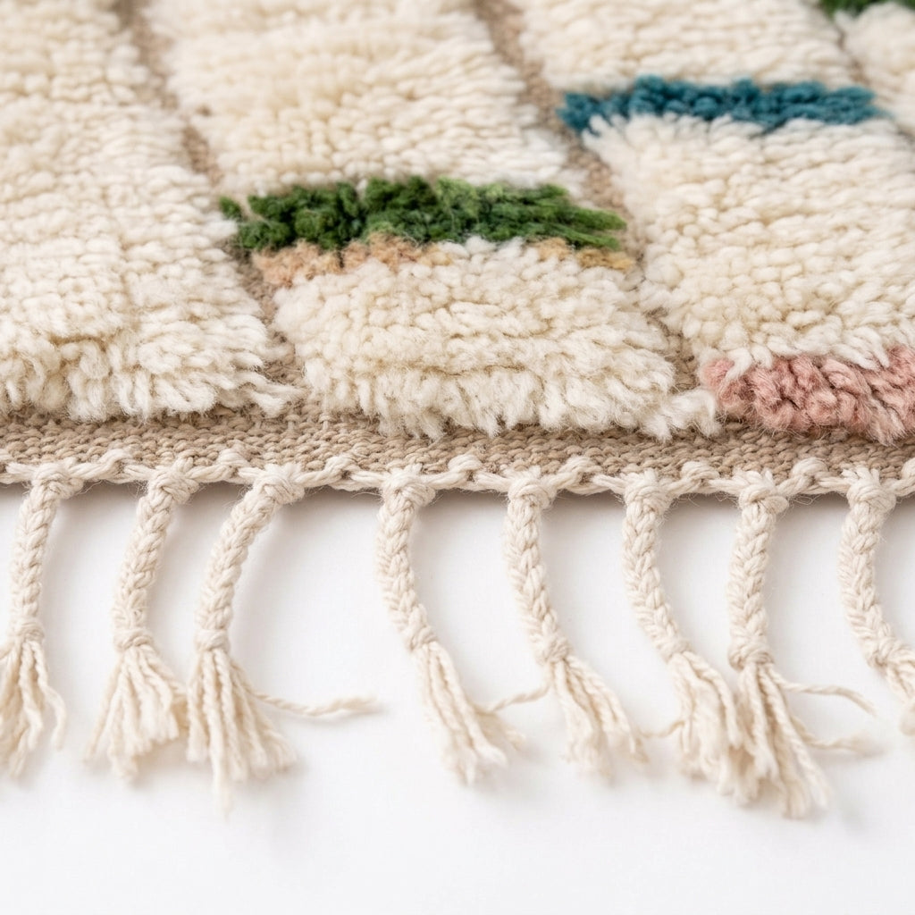Confetti Dash Azilal rug — hand-knotted fringe detail close-up