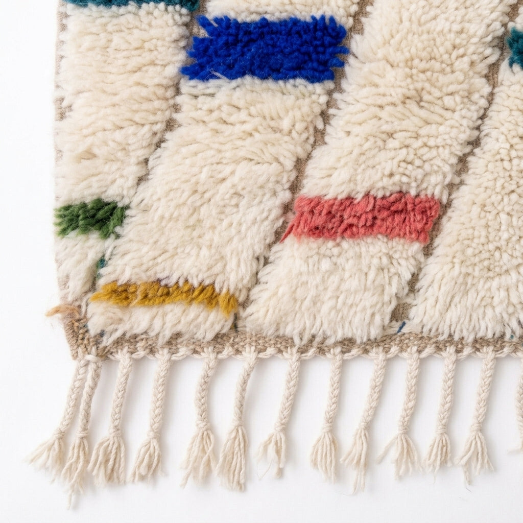 Confetti Dash Azilal rug — hand-knotted fringe detail close-up
