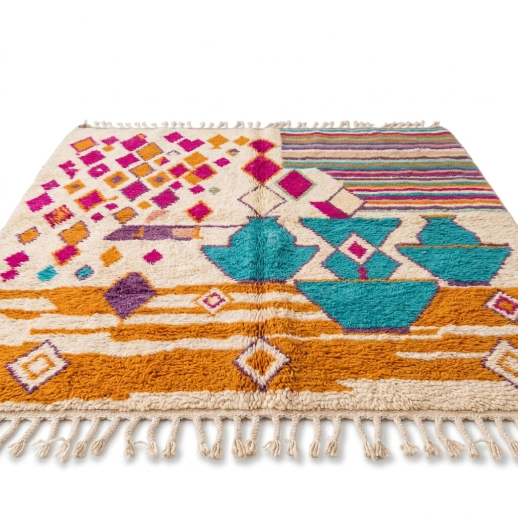 Coral Bloom Azilal rug — wool pile texture close-up