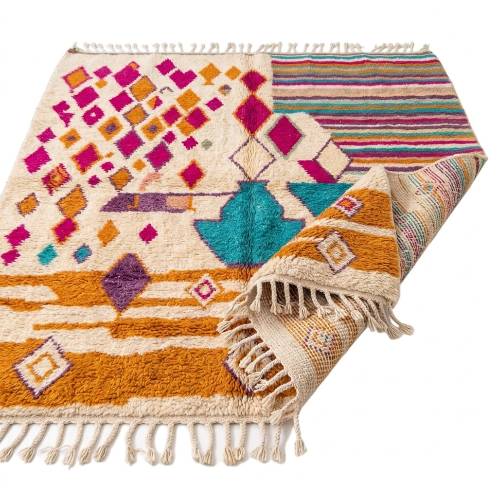 Coral Bloom Azilal rug — folded corner showing plush pile depth