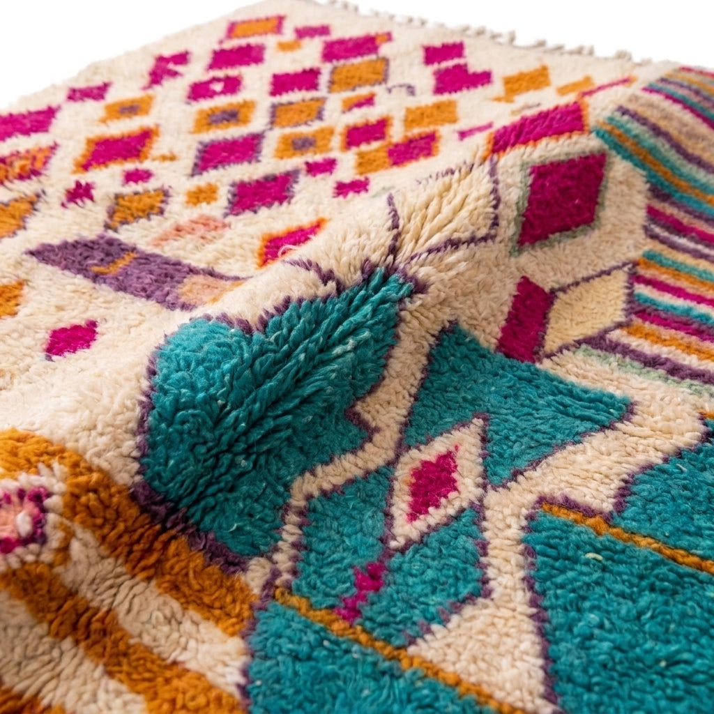 Coral Bloom Azilal rug — wool pile texture close-up