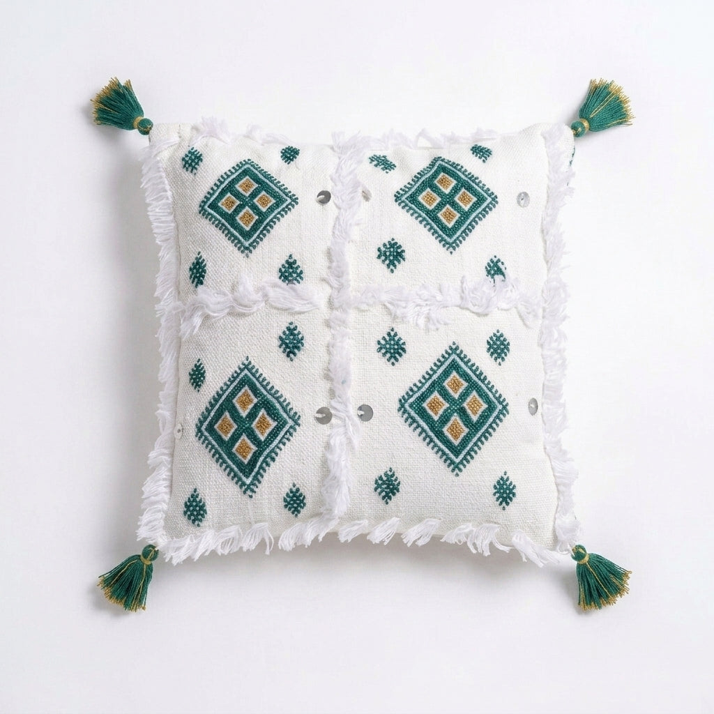 Emerald and Gold Moroccan pillow cover 45x45 cm, studio photo