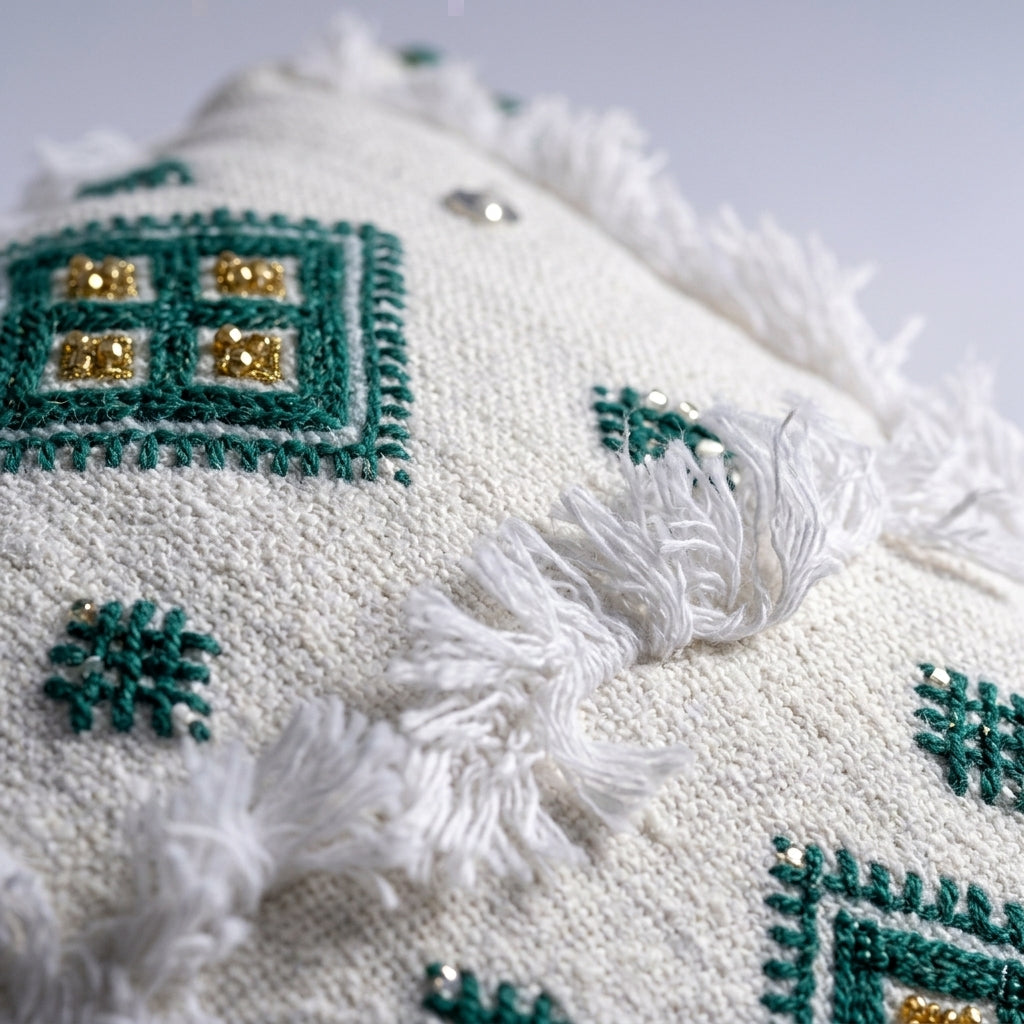 Emerald and Gold Moroccan pillow cover, detail photo 6